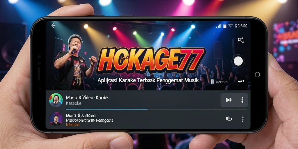 Antarmuka HOKAGE77 dengan berbagai pilihan lagu dan fitur karaoke.