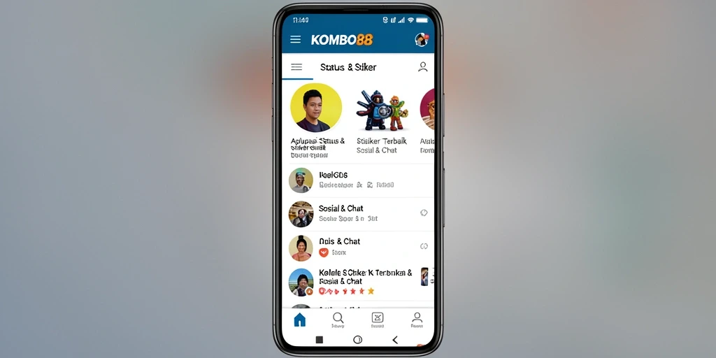 Antarmuka aplikasi KOMBO88 yang menarik dan penuh variasi stiker.
