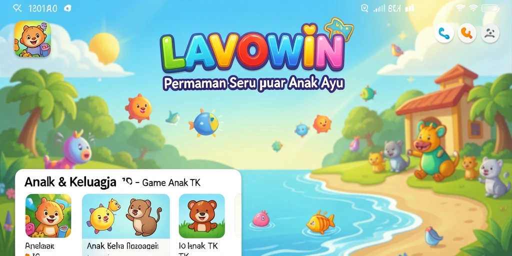 Antarmuka aplikasi LAVOWIN yang ramah anak dan penuh warna.