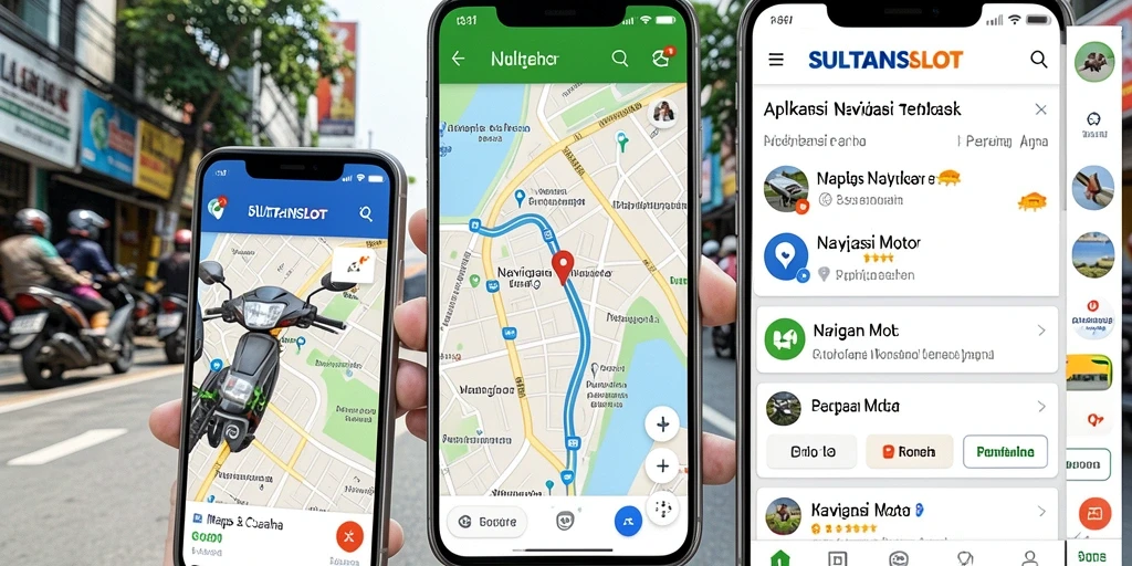 Screenshot utama menunjukkan antarmuka aplikasi Navigasi Motor SULTANSLOT yang intuitif.